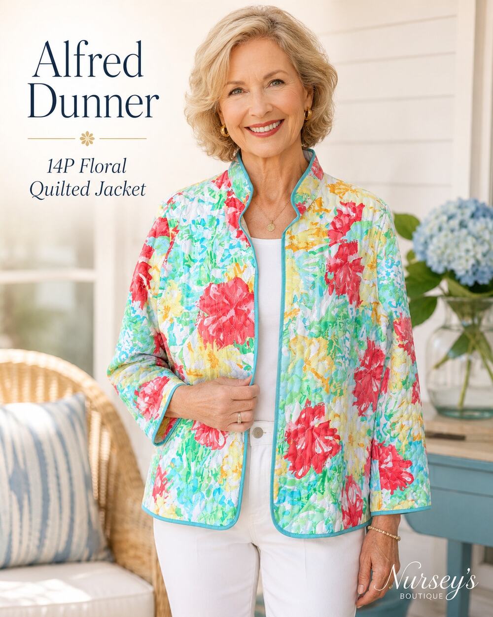 Alfred Dunner Petite 14P Floral Quilted Open Front Jacket